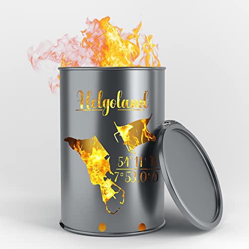 Fuchsbau Feuertonnen Feuertonne mit - Insel - Motiv - Gefertigt aus neuem Ölfass - Besondere Feuerstelle für Garten und Terrasse - Hohe Feuerschale mit Rostoptik - 90 x 60 cm (Helgoland) von Fuchsbau Feuertonnen