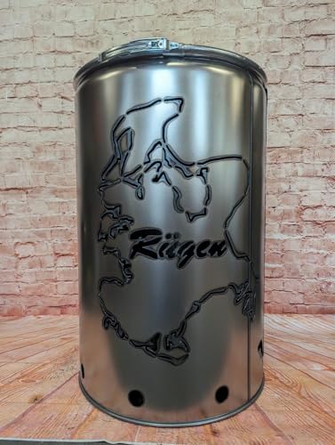 Fuchsbau Feuertonnen Feuertonne mit - Rügen - Motiv - Gefertigt aus neuem Ölfass - Besondere Feuerstelle für Garten und Terrasse - Hohe Feuerschale mit Rostoptik - 90 x 60 cm von Fuchsbau Feuertonnen