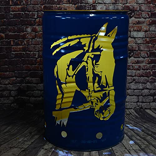 Fuchsbau Feuertonnen Feuertonne mit Sportpferd/Pferd Motiv - Gefertigt aus 200L Ölfass - Besondere Feuerstelle für Garten und Terrasse - Hohe Feuerschale mit Rostoptik - 90 x 60 cm von Fuchsbau Feuertonnen