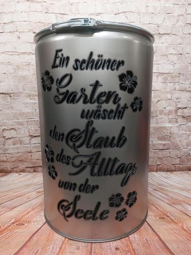 Fuchsbau Feuertonnen Feuertonne mit - schöner Garten - Motiv - Gefertigt aus neuem Ölfass - Besondere Feuerstelle für Garten und Terrasse - Hohe Feuerschale mit Rostoptik - 90 x 60 cm von Fuchsbau Feuertonnen