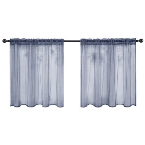 Fudaiki 2er-Set Transparente Vorhänge mit Kräuselband Oben für Schlafzimmer und Wohnzimmer – Lichtdurchlässige, einfarbige Voile-Vorhänge, Fensterdekorationen Blau 76x92cm von Fudaiki