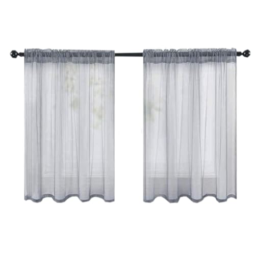 Fudaiki 2er-Set Transparente Vorhänge mit Kräuselband Oben für Schlafzimmer und Wohnzimmer – Lichtdurchlässige, einfarbige Voile-Vorhänge, Fensterdekorationen Grau 76x60cm von Fudaiki