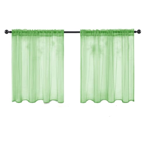 Fudaiki 2er-Set Transparente Vorhänge mit Kräuselband Oben für Schlafzimmer und Wohnzimmer – Lichtdurchlässige, einfarbige Voile-Vorhänge, Fensterdekorationen Grün 132x46cm von Fudaiki