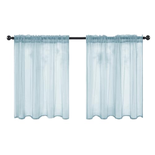 Fudaiki 2er-Set Transparente Vorhänge mit Kräuselband Oben für Schlafzimmer und Wohnzimmer – Lichtdurchlässige, einfarbige Voile-Vorhänge, Fensterdekorationen Himmelblau 76x60cm von Fudaiki