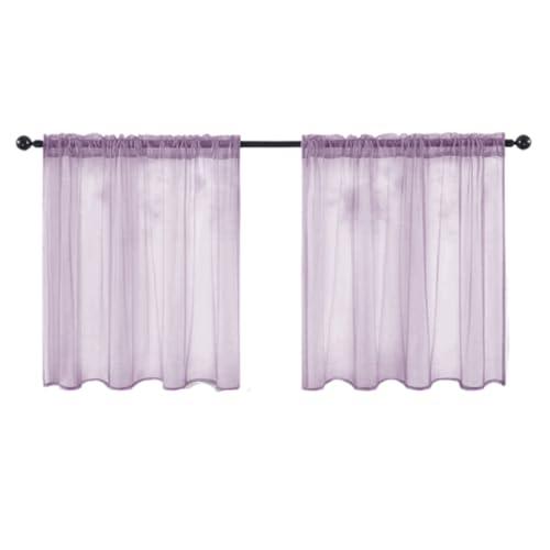 Fudaiki 2er-Set Transparente Vorhänge mit Kräuselband Oben für Schlafzimmer und Wohnzimmer – Lichtdurchlässige, einfarbige Voile-Vorhänge, Fensterdekorationen Lila 76x92cm von Fudaiki