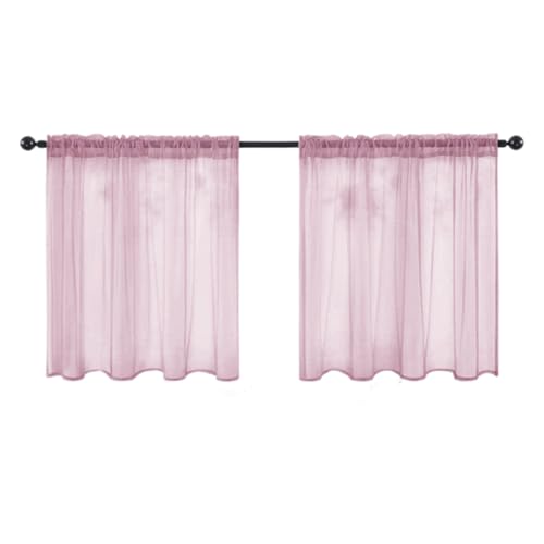 Fudaiki 2er-Set Transparente Vorhänge mit Kräuselband Oben für Schlafzimmer und Wohnzimmer – Lichtdurchlässige, einfarbige Voile-Vorhänge, Fensterdekorationen Rosa 76x60cm von Fudaiki