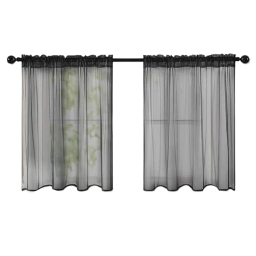 Fudaiki 2er-Set Transparente Vorhänge mit Kräuselband Oben für Schlafzimmer und Wohnzimmer – Lichtdurchlässige, einfarbige Voile-Vorhänge, Fensterdekorationen Schwarz 132x46cm von Fudaiki