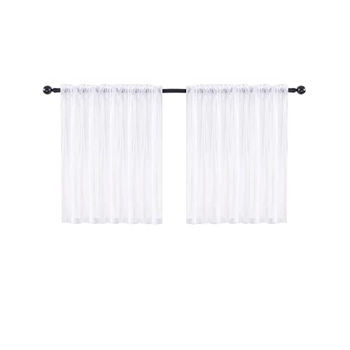 Fudaiki 2er-Set Transparente Vorhänge mit Kräuselband Oben für Schlafzimmer und Wohnzimmer – Lichtdurchlässige, einfarbige Voile-Vorhänge, Fensterdekorationen Weiß 76x60cm von Fudaiki