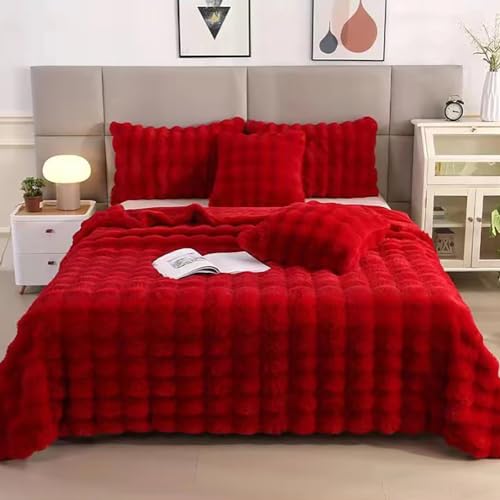 Fudaiki Kunstfell Kuscheldecke Karierte Decke Weiche Decke Warm Leichte Fleece Decke Überwurf für Sofa Sessel Schlafzimmer Fleecedecke 160x200cm Rot von Fudaiki