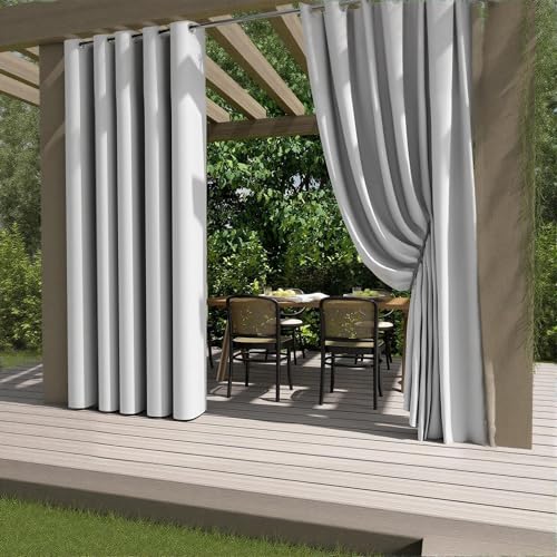 Fudaiki Outdoor Vorhänge 2 Stück Wasserabweisend UV Schutz Aussenvorhang Garten Verdunkelung mit Ösen Winddicht Sichtschutz Sonnenschutz Blickdicht Vorhang 100x140cm Grau von Fudaiki