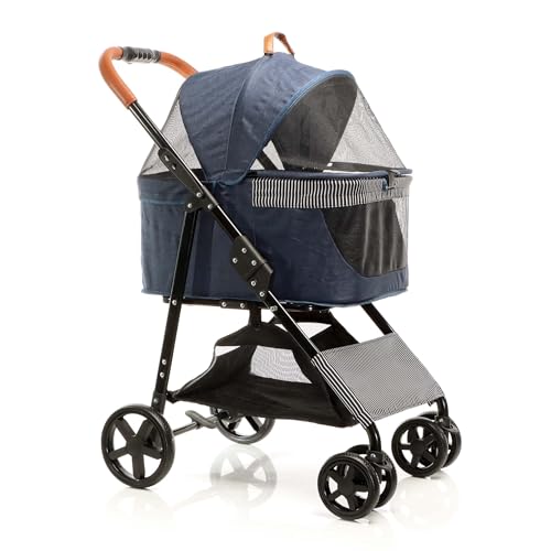 Fudajo 2in1 Hundebuggy zusammenklappbar in Blau, Hundewagen mit Abnehmbarer Hundetragetasche, für kleine bis mittlere Hunde und Katzen von Fudajo