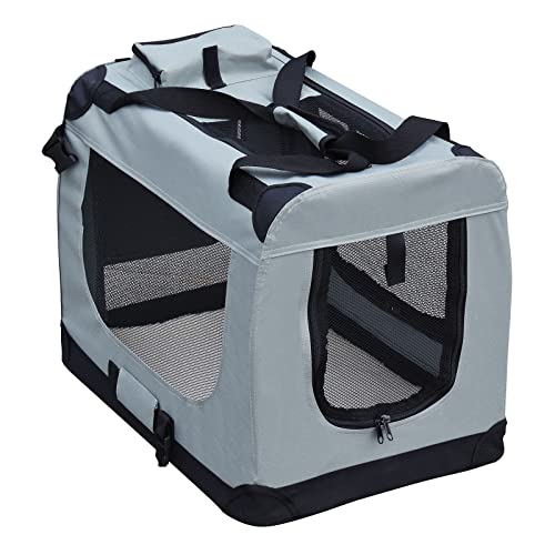 Fudajo Faltbare Transportbox für Hunde, Katzen XXXL (101x68x70cm), robust, leicht, sicher, Hundebox mit Tragegriff und Decke, Grau von Fudajo