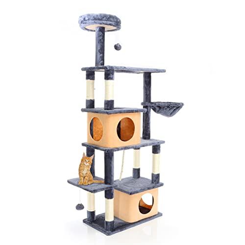 Fudajo Kratzbaum in Dunkelgrau 161 cm hoch, Katzenkratzbaum mit 2 Katzenhäusern, Katzenbaum mit Liegemulde u. Plattformen, Katzenmöbel mit Spielbällen Fudajo Kratzbaum in Dunkelgrau 161 cm hoch, Katzenkratzbaum mit 2 Katzenhäusern, Katzenbaum mit Liegemulde u. Plattformen, Katzenmöbel mit Spielbällen von Fudajo