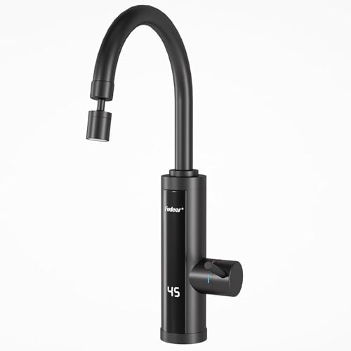 Elektrischer Warmwasserhahn mit Universaldüse, sofortiger Heizhahn für Küche, Edelstahl-Warmwasserhahn Versorgung Heiß- und Kaltwasserhahn mit Digitalanzeige von Fudeer