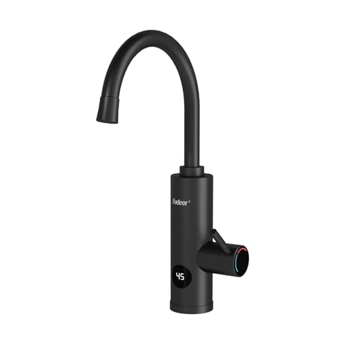 Fudeer 220V Elektrischer Wasserhahn, 3,3 kW Wasserhahn mit Durchlauferhitzer für die Küche, 360° drehbarer Warmwasserhahn mit Digitaldisplay 30-45℃(Schwarz) von Fudeer