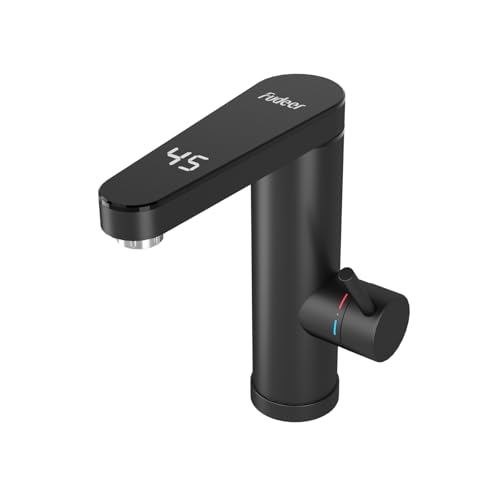 Fudeer Wasserhahn mit Durchlauferhitzer 230V,3.3kW Bad Elektrisch Wasserhahn mit Digitaldisplay(30-45℃),Schnelles Aufheizen,120°Drehbarer Auslauf,304 Edelstahl,Energiesparen&SicherSchutz(Schwarz) von Fudeer