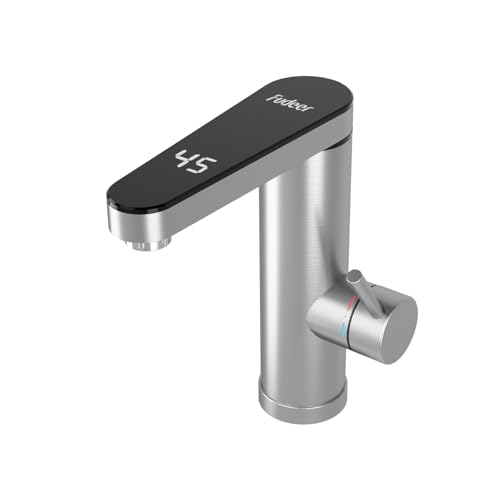 Fudeer wasserhahn mit durchlauferhitzer 230V, 3.3KW Badezimmer Elektrischer Wasserhahn mit digitaler Anzeige (30-45℃),Schnelles Aufheizen, 120° drehbarer Auslauf, 304 Edelstahl(Silber) von Fudeer