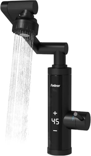 Wasserhahn mit Durchlauferhitzer mit Universaldüse für Küche, Bad, Edelstahl-Warmwasserhahn Versorgung Heiß- und Kaltwasserhahn mit Digitalanzeige, Elektrische Wasserhahn mit Durchlauferhitzer von Fudeer