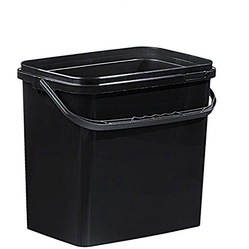 Kunststoff Eimer schwarz mit 10 Liter Volumen, rechteckig, perfekt geeignet für Lebensmittel und Lagerung, mit Henkel und Deckel. Wieder verschließbar, lebensmittelecht von Fuduu.de