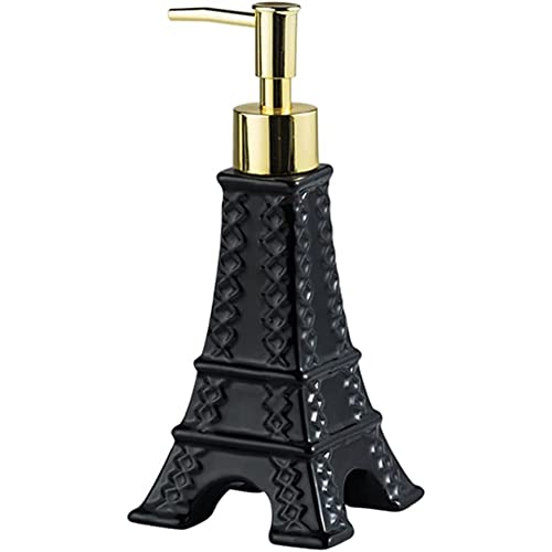 FülleMore 200ml Seifenspender Kerativ Eiffelturm Form Lotionspender Keramik Spülmittelspender Flüssigseifenspender Duschgel Spender Pumpseifenspender für Küche und Bad (Schwarz) von FülleMore
