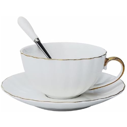 FülleMore 230ml Kaffeetasse mit Untertasse,Weiß Porzellan Espressotasse Mokkatasse mit Unterteller Kaffeeservice Set Teetasse Cappuccinotasse von FülleMore