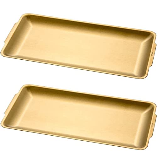 FülleMore 2er Edelstahl Servierteller Gold Serviertablett Küche Essenstablett rechteckige Servierplatten Party Tablett für Frühstück Desserts Vorspeisen Salat Sushi Snack (32x16cm) von FülleMore