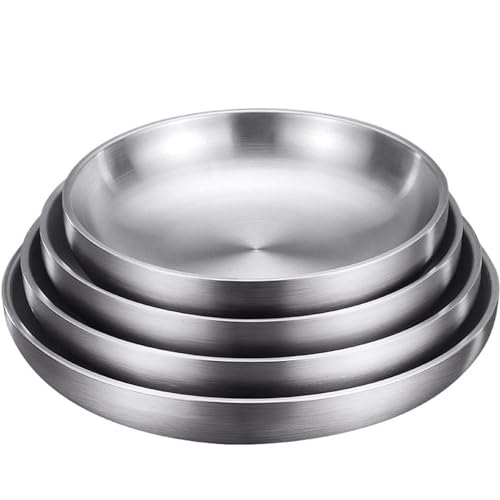 FülleMore 2er Set Essteller doppelwandig Edelstahlteller Frühstücksteller Rund Speiseteller Platzteller Dessertteller Serviertablett für Küche Party Picknick Grillen Camping (21cm) von FülleMore