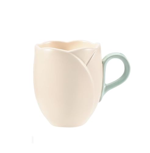 FülleMore 3D Tulpe Blumen Kaffeetasse Teetasse Neuheit Blumenform Kaffeebecher 350ml Porzellanbecher mit Griff Bürotasse Geschenk für Geburtstag Muttertag Weihnachten Valentinstag (Beige) von FülleMore