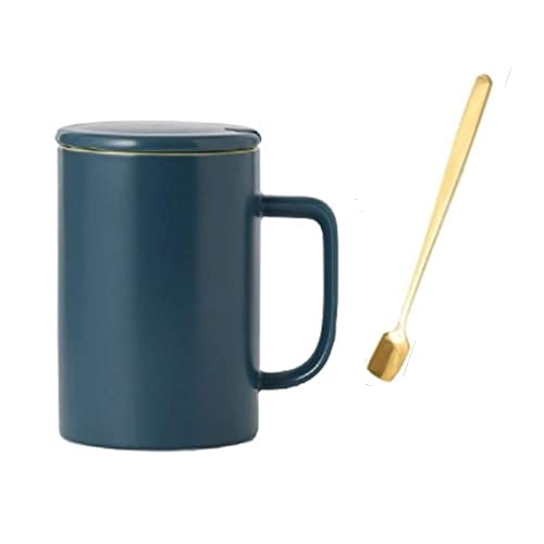 FülleMore 450ml Kaffeetasse mit Deckel und Löffel Kakaobecher Teetasse Milchbecher Porzellanbecher als Geschenk für Mutter Oma Freundin Liebespaar Kollegin Männer (Blau+Gelb) von FülleMore