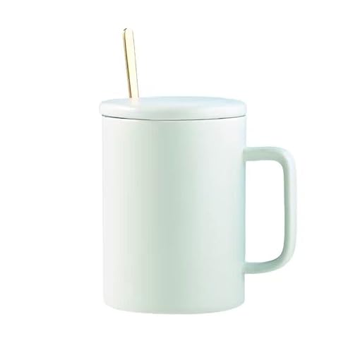 FülleMore 450ml Kaffeetasse mit Deckel und Löffel Kakaobecher Teetasse Milchbecher Porzellanbecher als Geschenk für Mutter Oma Freundin Liebespaar Kollegin Männer (Grün) von FülleMore