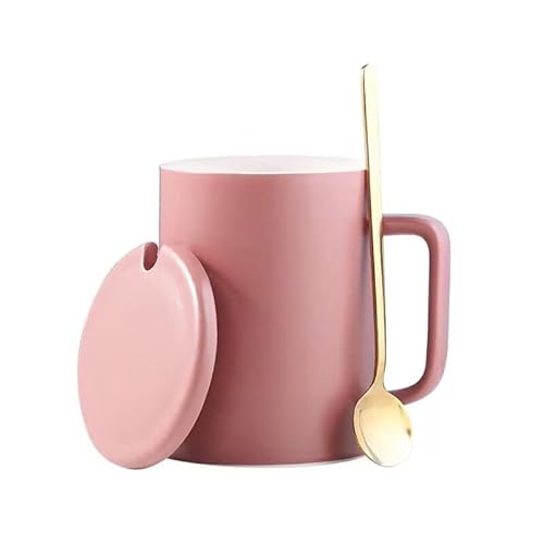 FülleMore 450ml Kaffeetasse mit Deckel und Löffel Kakaobecher Teetasse Milchbecher Porzellanbecher als Geschenk für Mutter Oma Freundin Liebespaar Kollegin Männer (Lila+Beige) von FülleMore