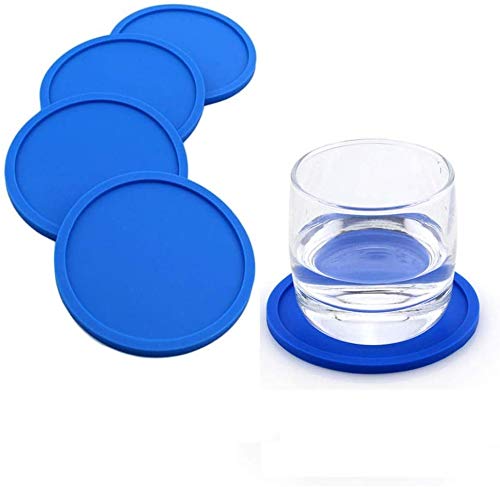 FülleMore 4er Set Silikon Glasuntersetzer rutschfest Getränkeuntersetzer Tischuntersetzer Tassenuntersetzer 10cm Rund Untersetzer für Glas Tassen Vasen Kerzen (Blau) von FülleMore