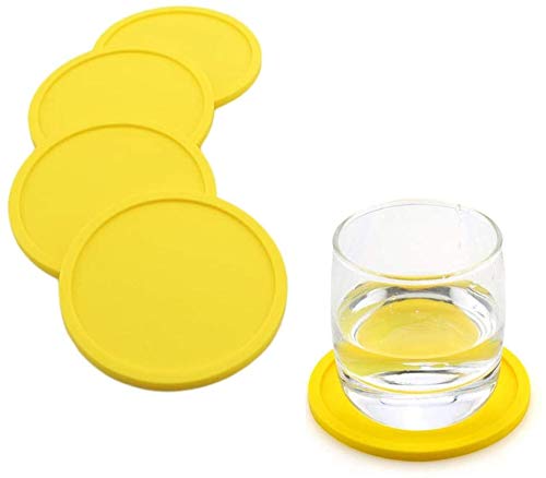 FülleMore 4er Set Silikon Glasuntersetzer rutschfest Getränkeuntersetzer Tischuntersetzer Tassenuntersetzer 10cm Rund Untersetzer für Glas Tassen Vasen Kerzen (Gelb) von FülleMore