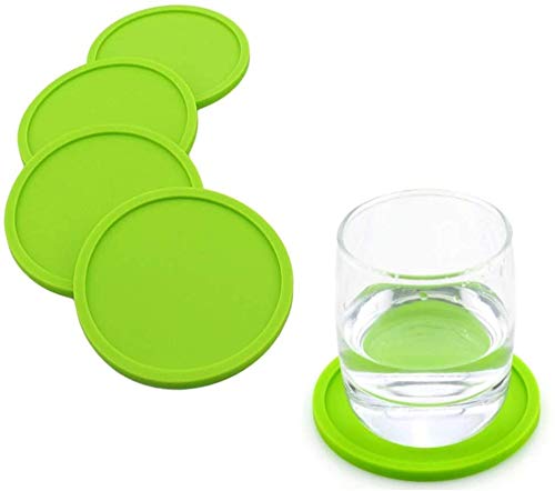 FülleMore 4er Set Silikon Glasuntersetzer rutschfest Getränkeuntersetzer Tischuntersetzer Tassenuntersetzer 10cm Rund Untersetzer für Glas Tassen Vasen Kerzen (Grün) von FülleMore