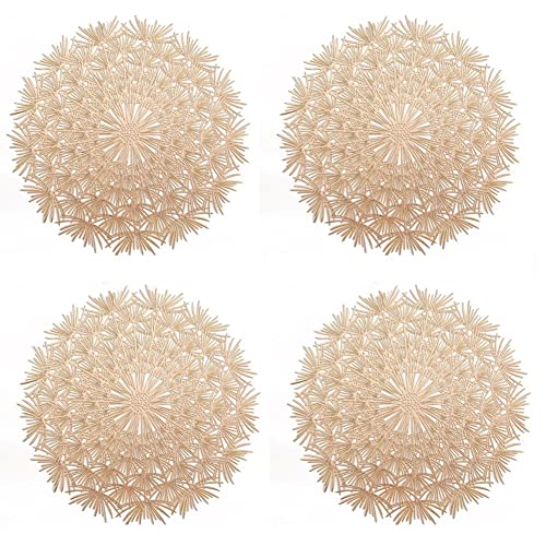 FülleMore 4er Set Tischsets Abwischbar Platzsets PVC Platzdeckchen Löwenzahn Form Ausgehöhlte Tischuntersetzer Platzset Tischuntersetzer für Weihnachten Hochzeit Bankett Restaurant (Gold) von FülleMore