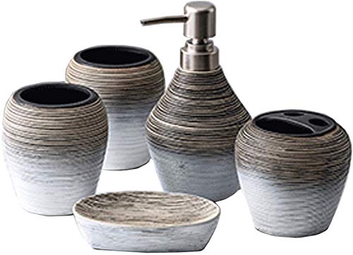 FülleMore Badezimmer Set, luxuriöses 5-Teiliges Badset Keramik Badezimmer Zubehörset Seifenspender,Zahnbürstenhalter/Zahnpastahalter,Seifenschale,2xZahnputzbecher(Ohne Tablett) von FülleMore