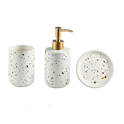 FülleMore Badset Badezimmer Set Badezimmer Zubehör Set Keramik Bad Accessoires Bad Set,Seifenspender,Seifenschale,Zahnputzbecher/Zahnbürstenhalter Geschenk (3-Teiliges Set) von FülleMore