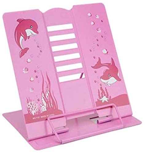 FülleMore Cartoon Delphin Muster Leseständer Metall Buchständer 6 Stufen verstellbar Buchaufsteller Lesehelfer Faltbar Tablet Ständer Kochbuchhalter Buchhalter Kinder Geschenk (Rosa) von FülleMore