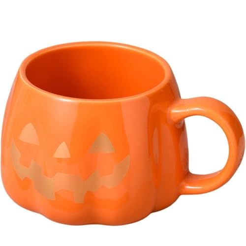 FülleMore Halloween-Kürbisbecher Keramik Kaffeetasse Lustige Frühstückstasse Herbstbecher Milchbecher 400ml Kürbistasse Teetasse Geschenktasse für Heiß- & Kaltgetränke (Gold) von FülleMore