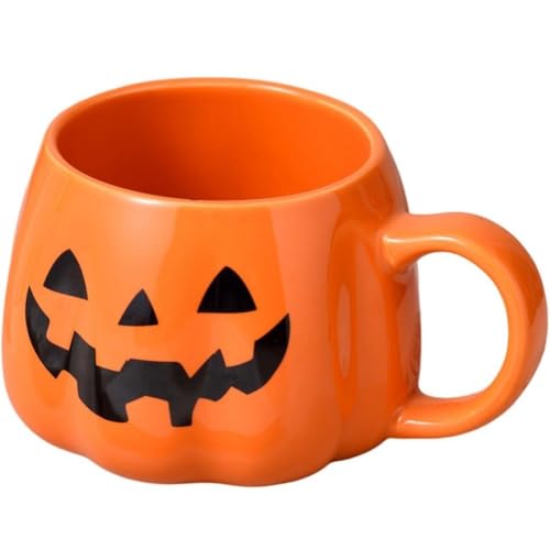 FülleMore Halloween-Kürbisbecher Keramik Kaffeetasse Lustige Frühstückstasse Herbstbecher Milchbecher 400ml Kürbistasse Teetasse Geschenktasse für Heiß- & Kaltgetränke (Schwarz) von FülleMore