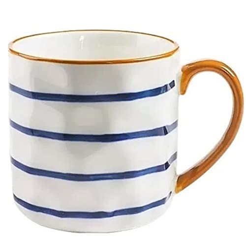 FülleMore Kaffeebecher Kaffeetasse aus Keramik 400ml Porzellantasse mit Henkel Trinkbecher Teetasse für Kalt- und Heißgetränke Kakao (Streifen) von FülleMore