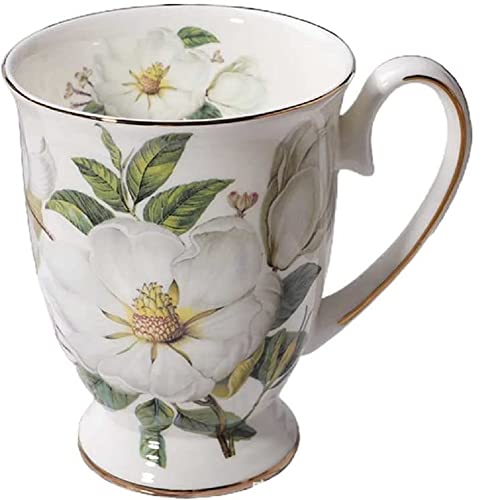 FülleMore Kaffeebecher Premium Porzellan Kaffeetasse Blumenmuster 300ml Trinkbecher mit Henkel Geschenk Keramiktasse für Tee Kaffee Milch Kakao Cappuccino Latte (Kapok) von FülleMore