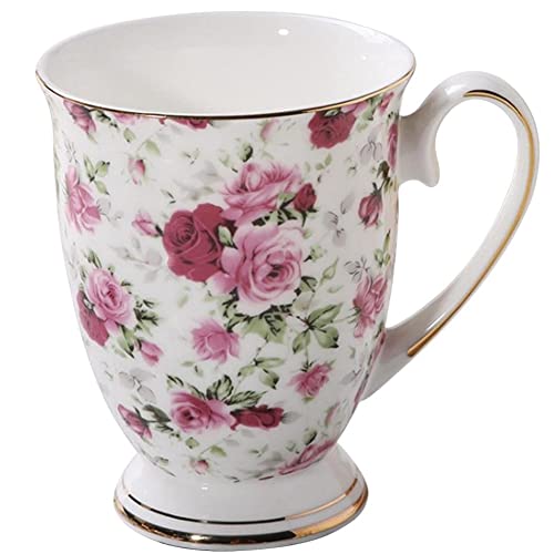 FülleMore Kaffeebecher Premium Porzellan Kaffeetasse Blumenmuster 300ml Trinkbecher mit Henkel Geschenk Keramiktasse für Tee Kaffee Milch Kakao Cappuccino Latte (Rosenblumen) von FülleMore