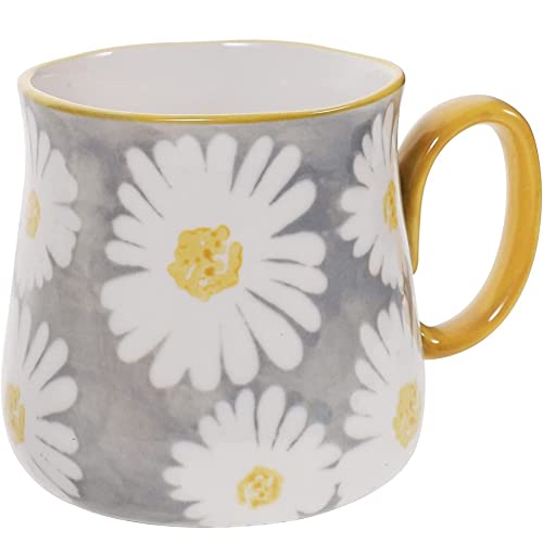 FülleMore Kaffeetasse Kaffeebecher aus Porzellan 450ml große Teetasse Blumenmuster Becher mit Henkel für Kaffee, Tee Milch, Kakao,Cappuccino,Saft (Grau) von FülleMore