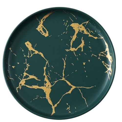 FülleMore Keramik Essteller Gold Marmor Speiseteller Frühstücksteller Rund Snackteller Steakteller Pizzateller Pastateller Servierteller für Salat Pasta Kuchen Dessert (Grün, 20cm) von FülleMore
