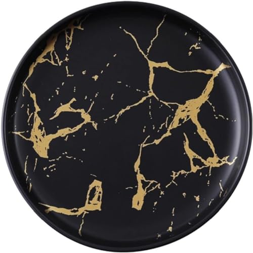 FülleMore Keramik Essteller Gold Marmor Speiseteller Frühstücksteller Rund Snackteller Steakteller Pizzateller Pastateller Servierteller für Salat Pasta Kuchen Dessert (Schwarz, 25.4cm) von FülleMore