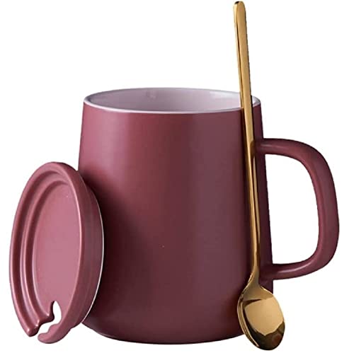 FülleMore Keramik Kaffeetassen Set Kaffeebecher mit Deckel und Löffel Teetasse Milchbecher 400ml Kakaobecher Geschenk für Geburtstag Muttertag Valentinstag Weihnachten (Lila+Beige) von FülleMore