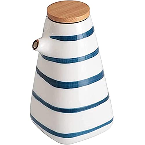 FülleMore Keramik Ölspender Sojasauce Spender Gewürze Dosierung Essig Behälter Gewürzbehälter mit Deckel Ölflasche ür Küche Kochen (Blau-Streifen) von FülleMore