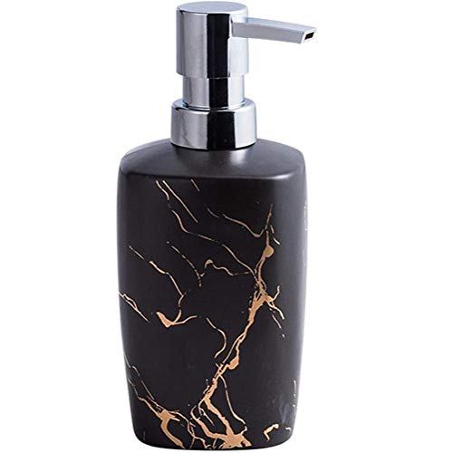FülleMore Keramik Seifenspender mit Pumpe 350ml wiederbefüllbar Lotionspender Flüssigseifen Spülmittel Spender Marmor Optik Handseifenspender für Bad Badezimmer Waschbecken Küche (Schwarz) von FülleMore