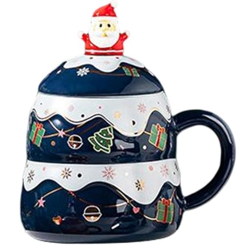 FülleMore Keramik Weihnachtstasse Kerative 3D Weihnachtsbaum Kaffeetasse mit Löffel Kaffeebecher 400ml Porzellanbecher Teetasse Milchbecher Geschenk für Weihnachten Geburtstag (Blau) von FülleMore